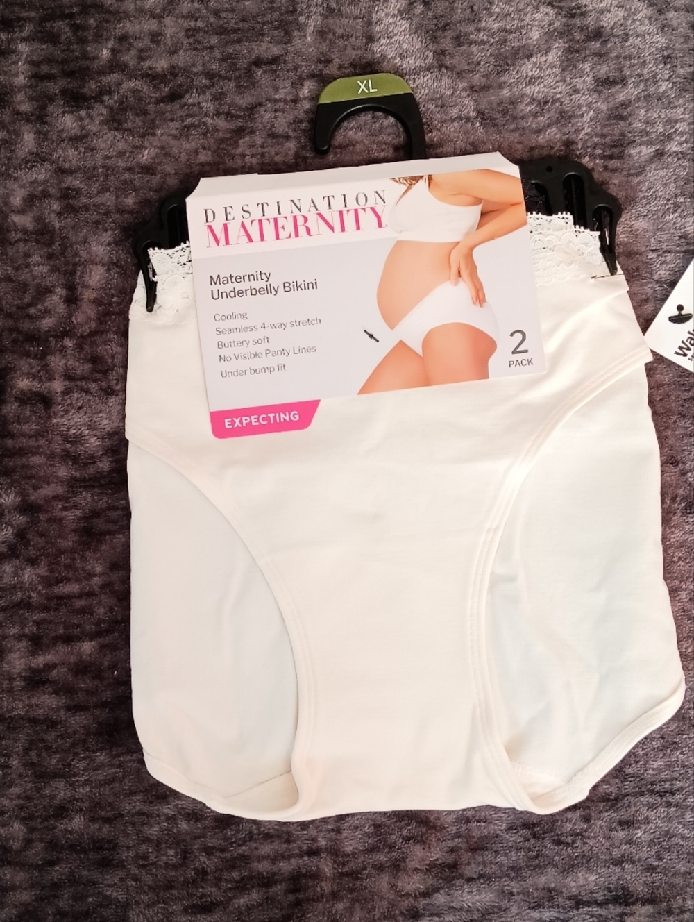 NWT Destination Maternity Underbelly Bikini Panties XL 2-Pack White/Black Lace